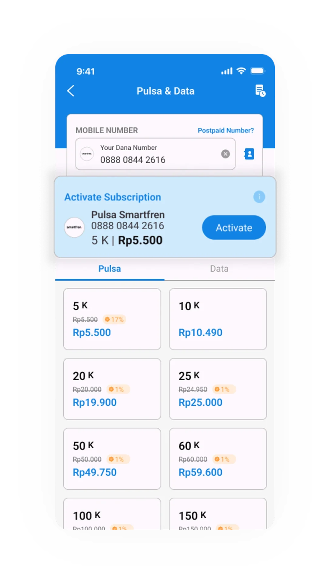 Recurring mobile-credit subscription concept screens