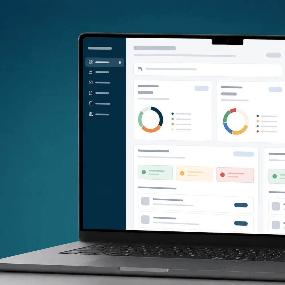 Abstract enterprise operations dashboard shown on a laptop