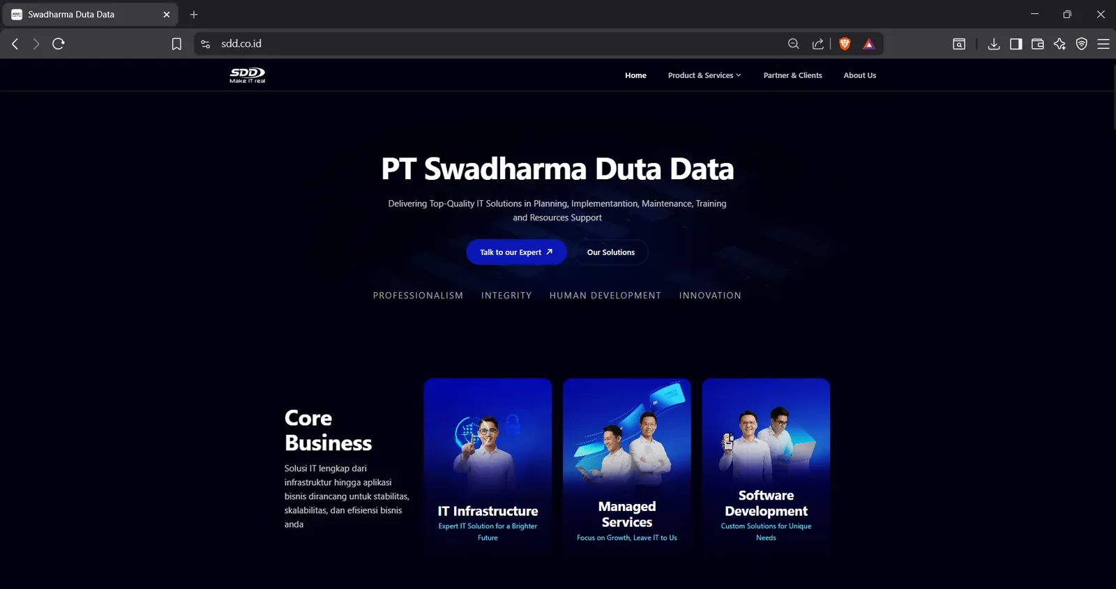 SDD live website desktop homepage