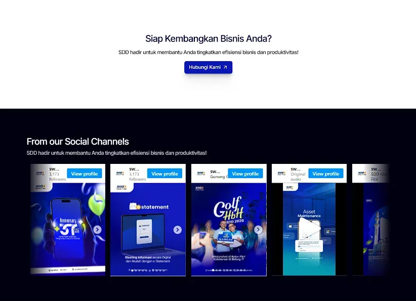 SDD website contact call to action and social media section