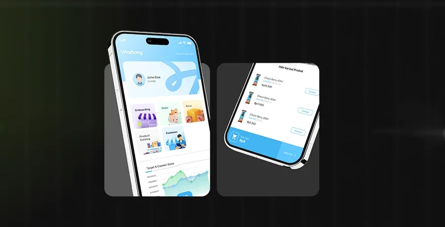 Waroong mobile order creation and product selection screens